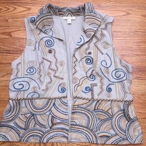 Coldwater Creek Tan Tribal Open Vest Sz W18